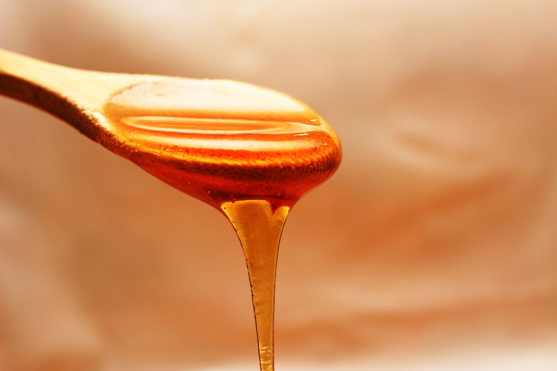 Miel qui coule d une cuillere en bois